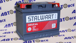 Аккумулятор 64А (пуск-530А) STALWART Drive гост (ПП левый +) (24.2*17.5*19.0) завод АКОМ