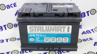 Аккумулятор 75А (пуск-750А) STALWART EFB евро (ОП правый +) (27.8*17.5*19.0) завод АКОМ