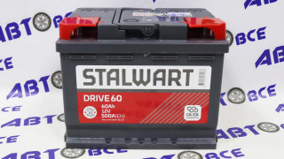 Аккумулятор АКБ 60Ач (пуск ток-500А) STALWART Drive гост (прямая полярность левый +) размер 24.2*17.5*19.0 завод АКОМ
