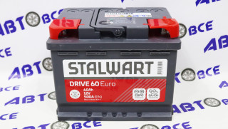 Аккумулятор 60А (пуск-500А) STALWART Drive евро (ОП правый +) (24.2*17.5*19.0) завод АКОМ