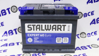 Аккумулятор 60А (пуск-540А) STALWART Expert евро (ОП правый +) (24.2*17.5*19.0) завод АКОМ