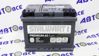 Аккумулятор 65А (пуск-650А) STALWART Premium евро (ОП правый +) (24.2*17.5*19.0) завод АКОМ