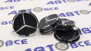 Колпачок ступицы (пластик) комплект 4шт Mercedes-Benz черные хром (74-75мм)