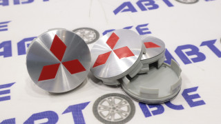 Колпачок ступицы (пластик) комплект 4шт Mitsubishi серый+красный лого 57мм