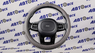 Оплетка на руль кожа натуральная серая M REAL-7 SKYWAY