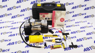 Компрессор металлический 60л/мин 2х поршневой с крокодилами SKYWAY СОЮЗ 10 АТМ , в кейсе