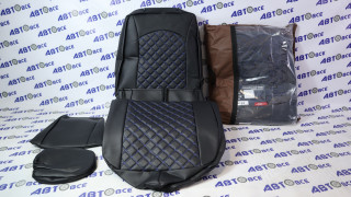 Чехлы сидений ВАЗ 2110-2170 РОМБ Экокожа черно-синяя нить