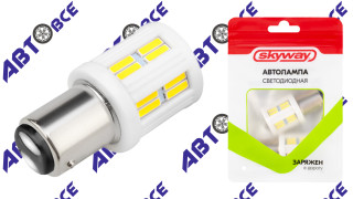 Автолампа диод P21/5W (1157) BAY15d 12/24V 28SMD 2-конт 3,5W 385Лм SKYWAY биполяр CANBUS 6000К белый пакет с подвесом min2