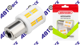 Автолампа диод PY21W 12V/24V 28SMD оранжевая SKYWAY CANBUS (комплект 2шт) SKYWAY