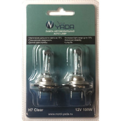 Лампа фары (галогенная) Ближний Свет H7 12V 100W CLEAR (блистер:к-т2шт) NORD YADA 
