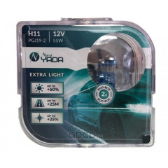 Лампа фары (галогенная) Дальний свет H11 12V 55W EXTRA LIGHT (блистер к-т: 2шт) +50% NORD YADA 