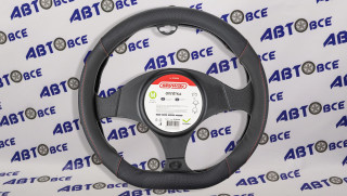 Оплетка D-тип экокожа M (37-39 см) SKYWAY Design Drift-7 Черная, красная строчка