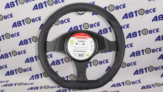 Оплетка D-тип экокожа/искусственная замша M (37-39 см) SKYWAY Design Drift-8 Черная, красная/голубая строчка