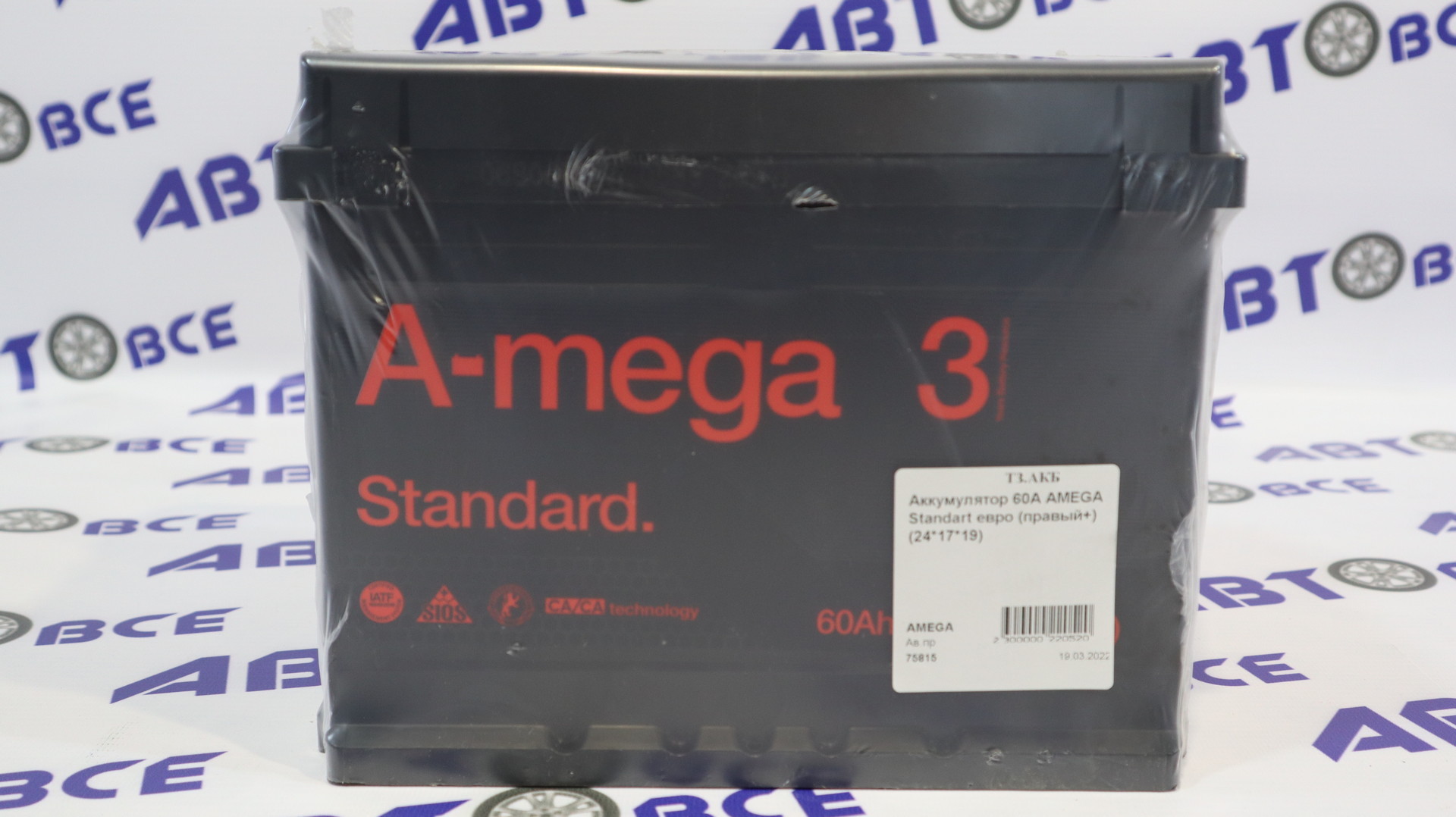 Аккумулятор 60А AMEGA Standart евро (правый+) (24*17*19)