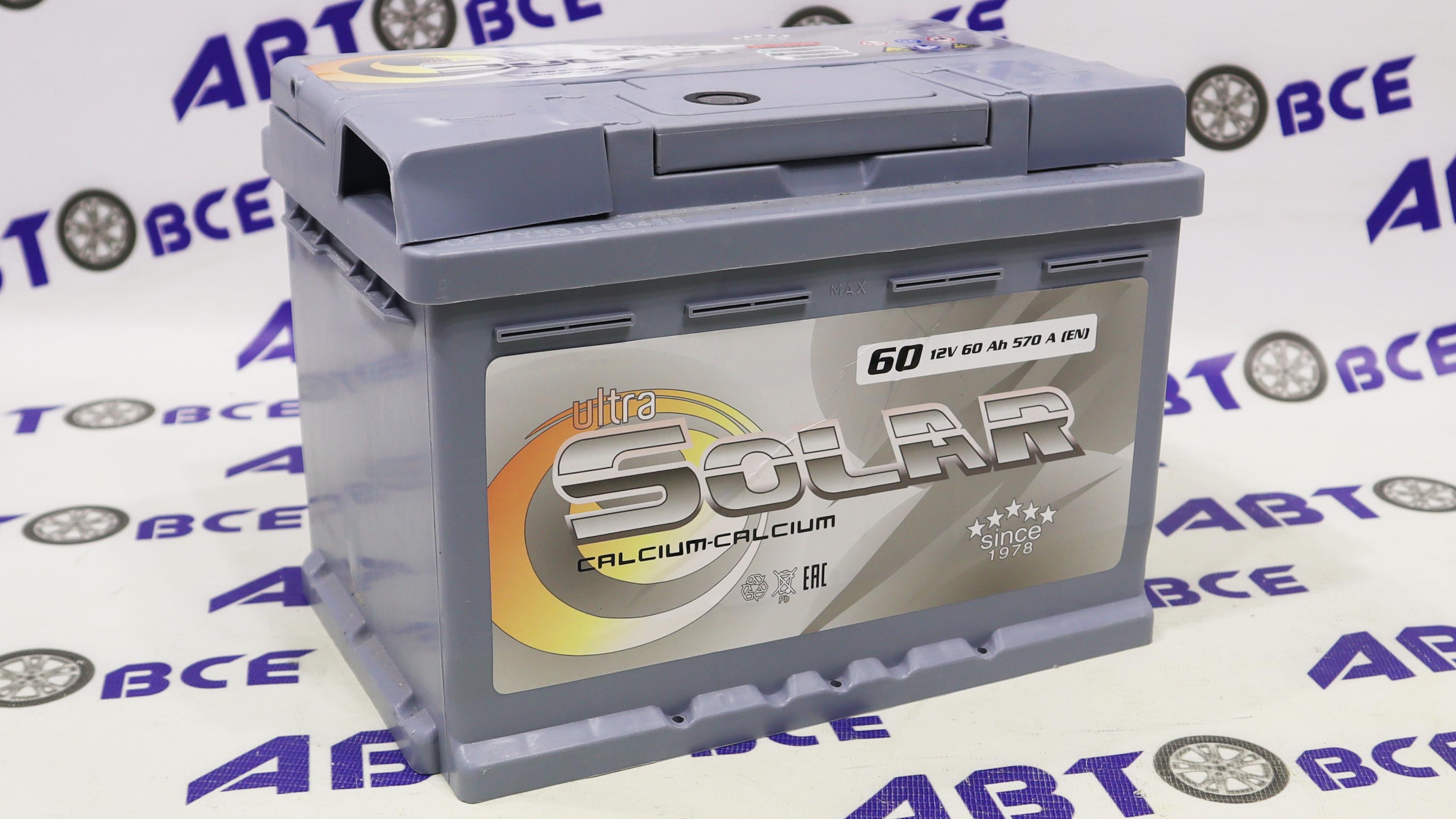 Аккумулятор 60А SOLAR евро (ОП правый+) низкий (242/175/175) Турция 