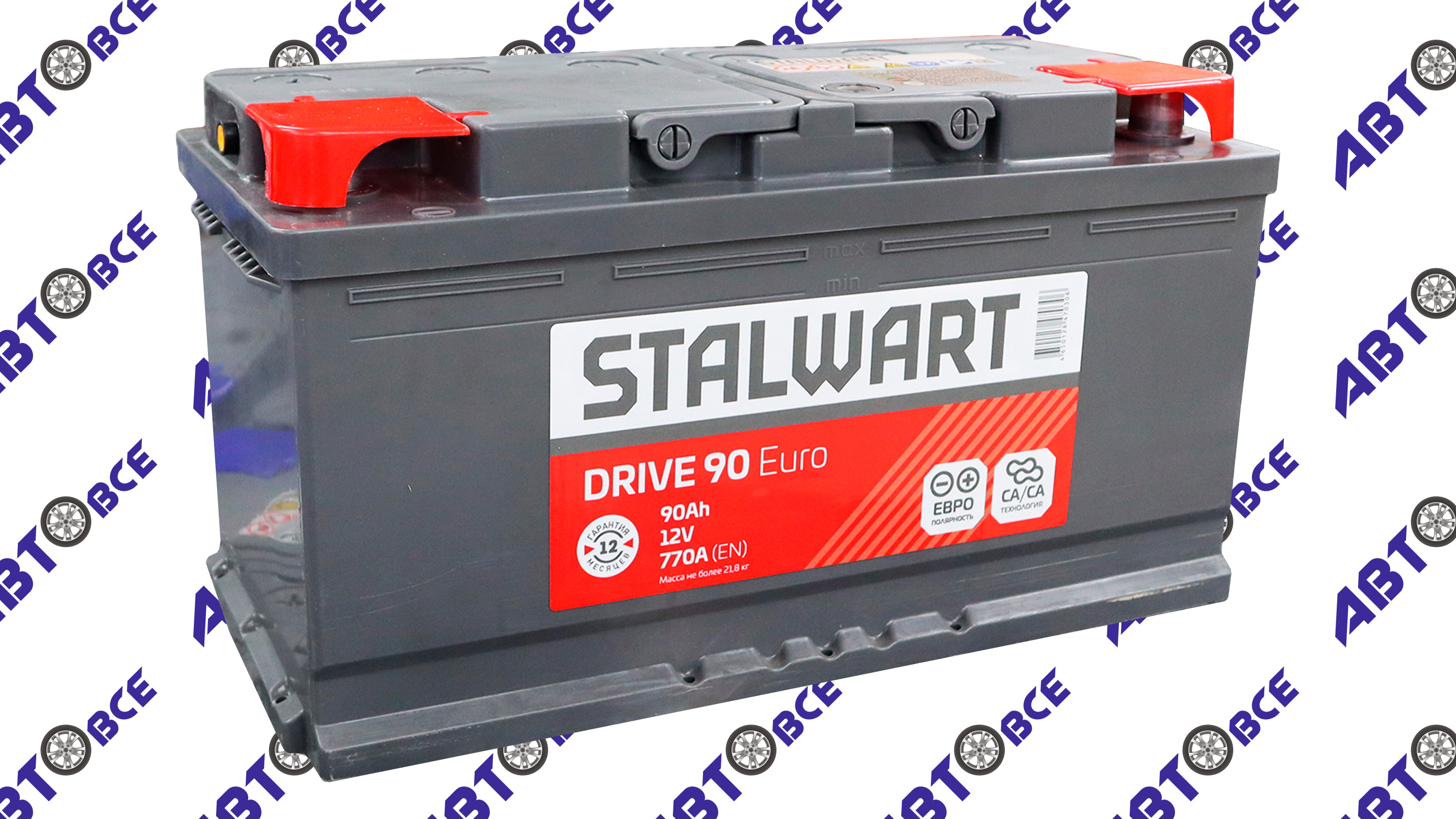 Аккумулятор 90А (пуск-770А) STALWART Drive евро (ОП правый +) (35.3*17.5*19.0) завод АКОМ
