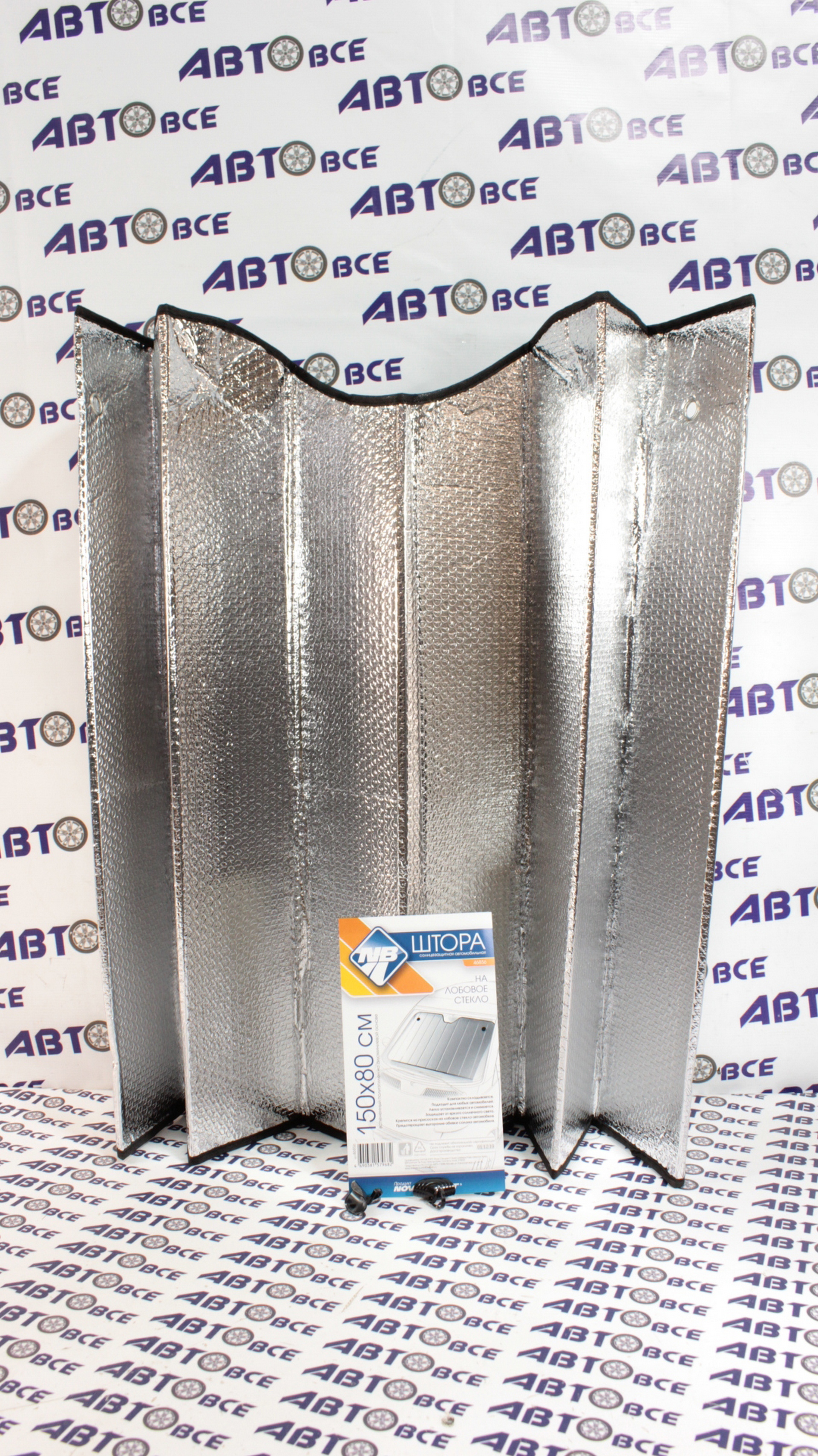 Шторка солнцезащитная металлизированная под лобовое стекло (серебро) 150*80см NOVA BRIGHT