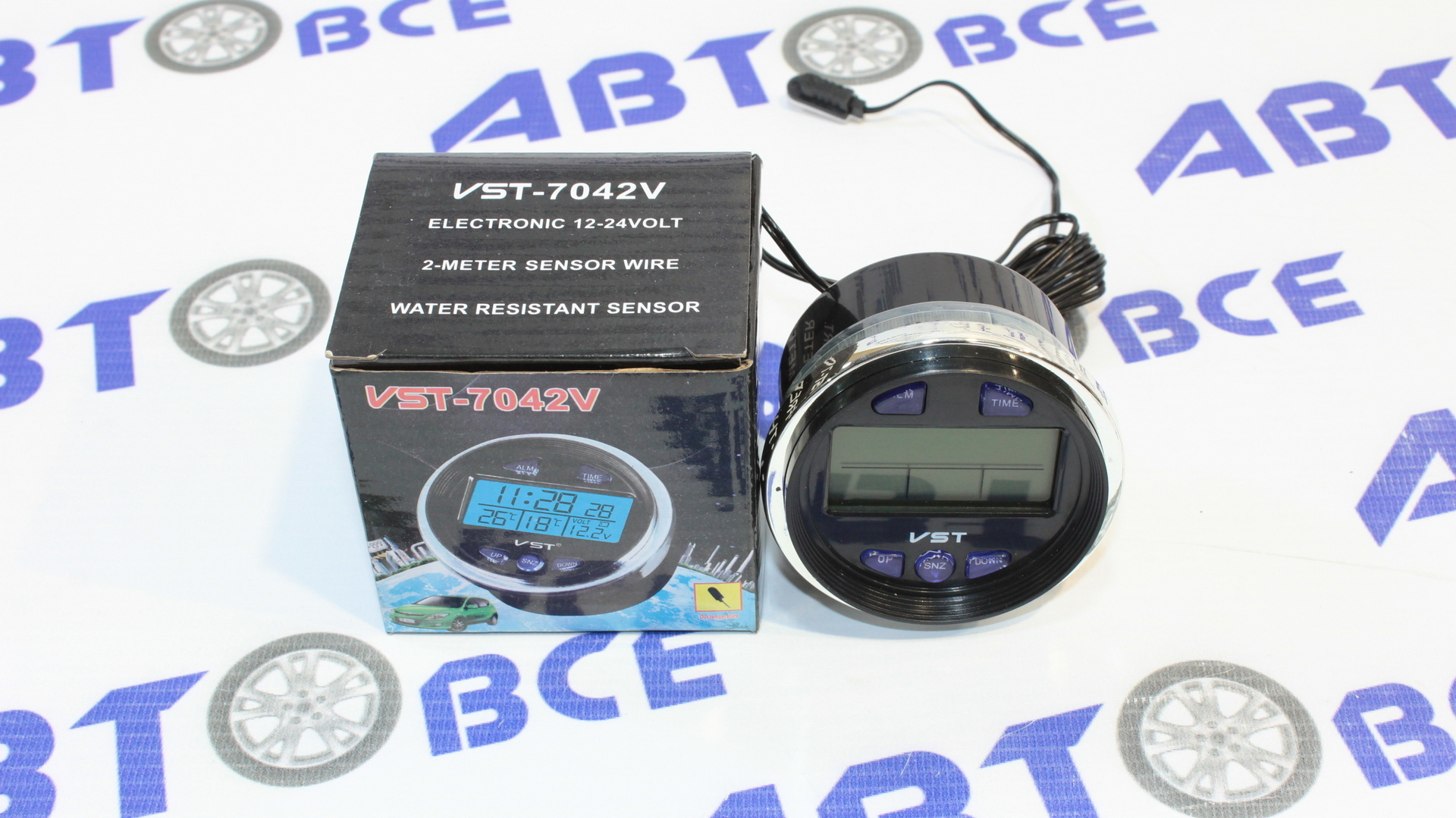 Авто часы/термометр 2 цвета подсветки 7042-V (крулые) ВАЗ-2106-2107  VST