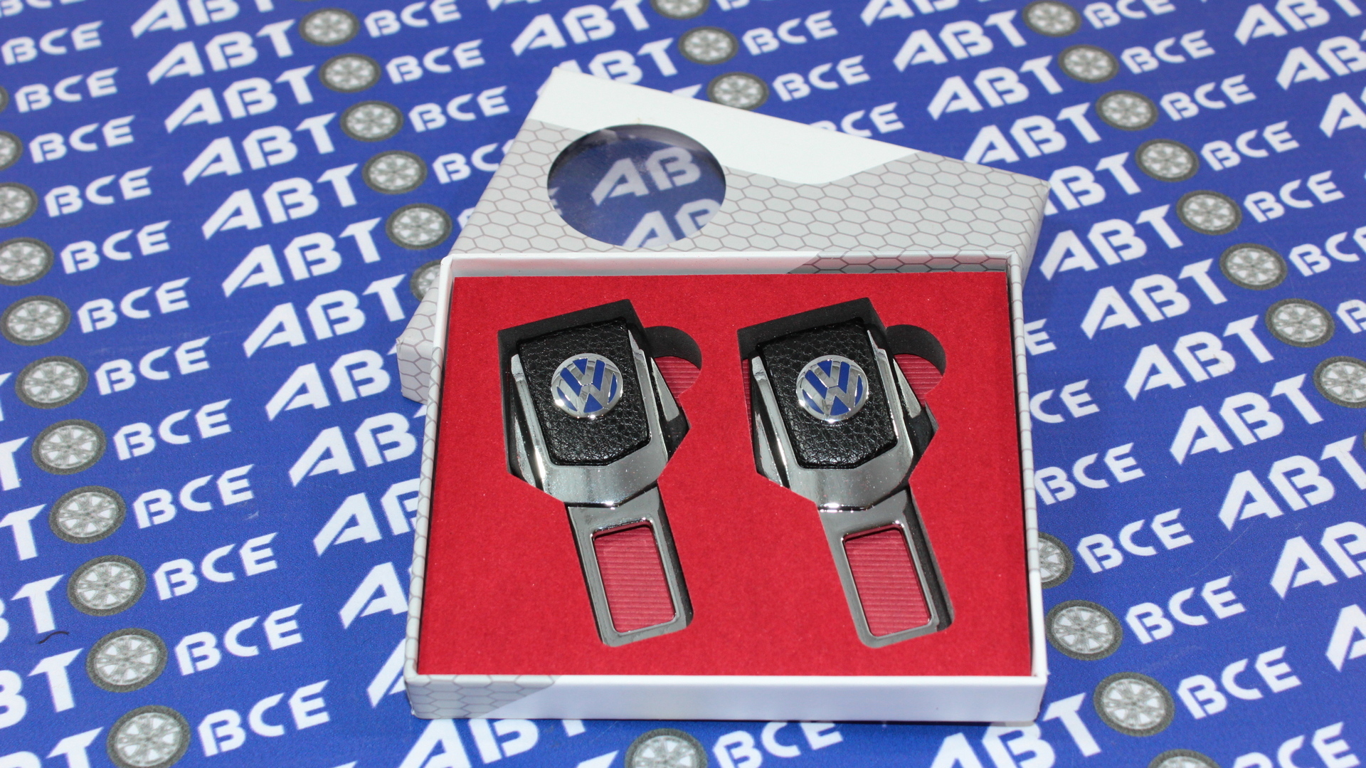 Заглушка ремня безопасности (металл + кожа) (комплект 2шт) с логотипом Volkswagen