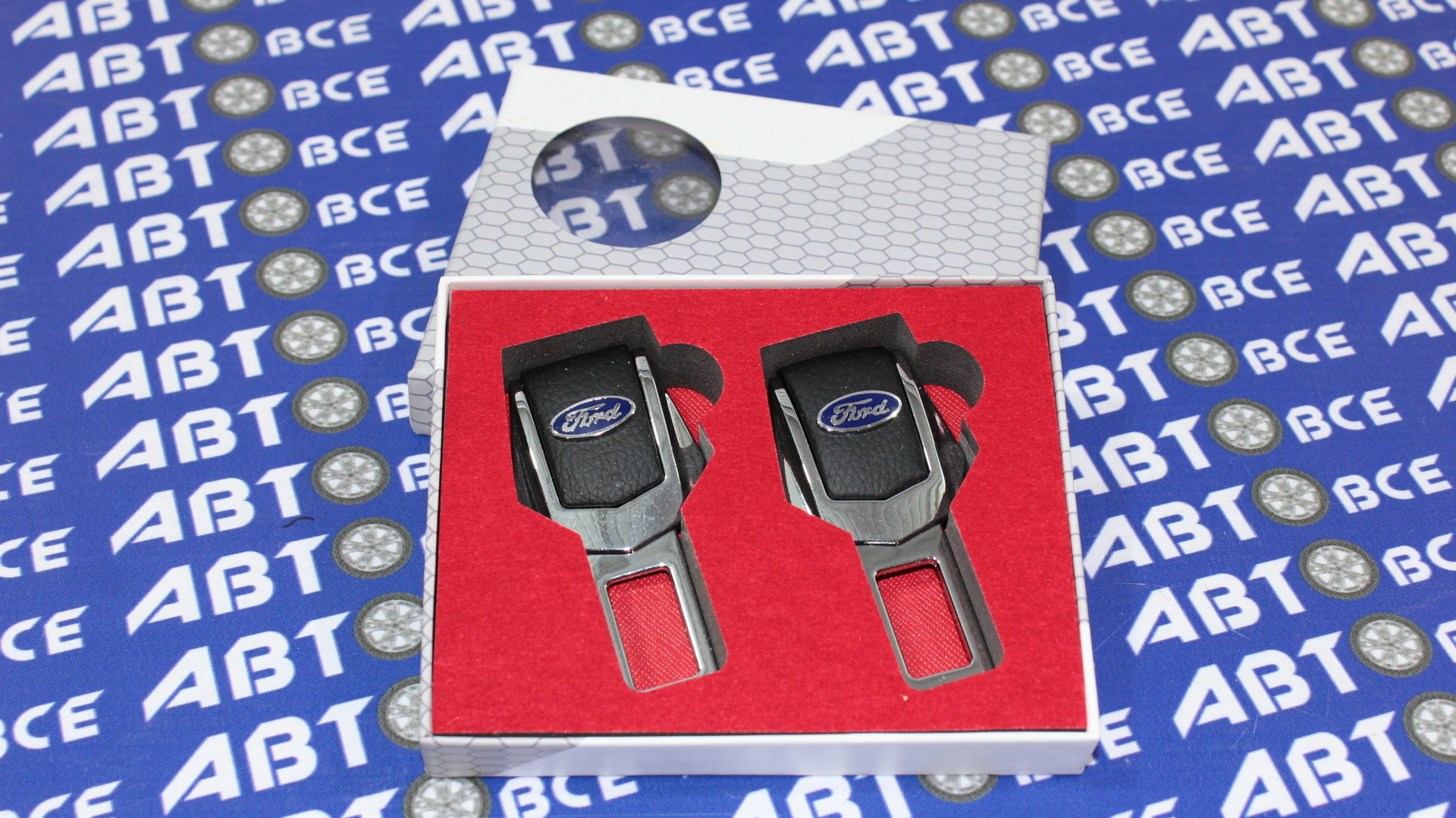Заглушка ремня безопасности (металл + кожа) (комплект 2шт) с логотипом Ford