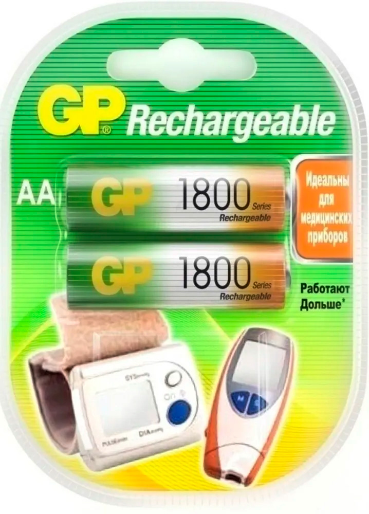 Батарейка аккумуляторная (никель) (AA/HR6) (упаковка 2шт) RECHARGEABLE 1800мАч 180AAHC-2DECRC2 (14,5*50,5) GP