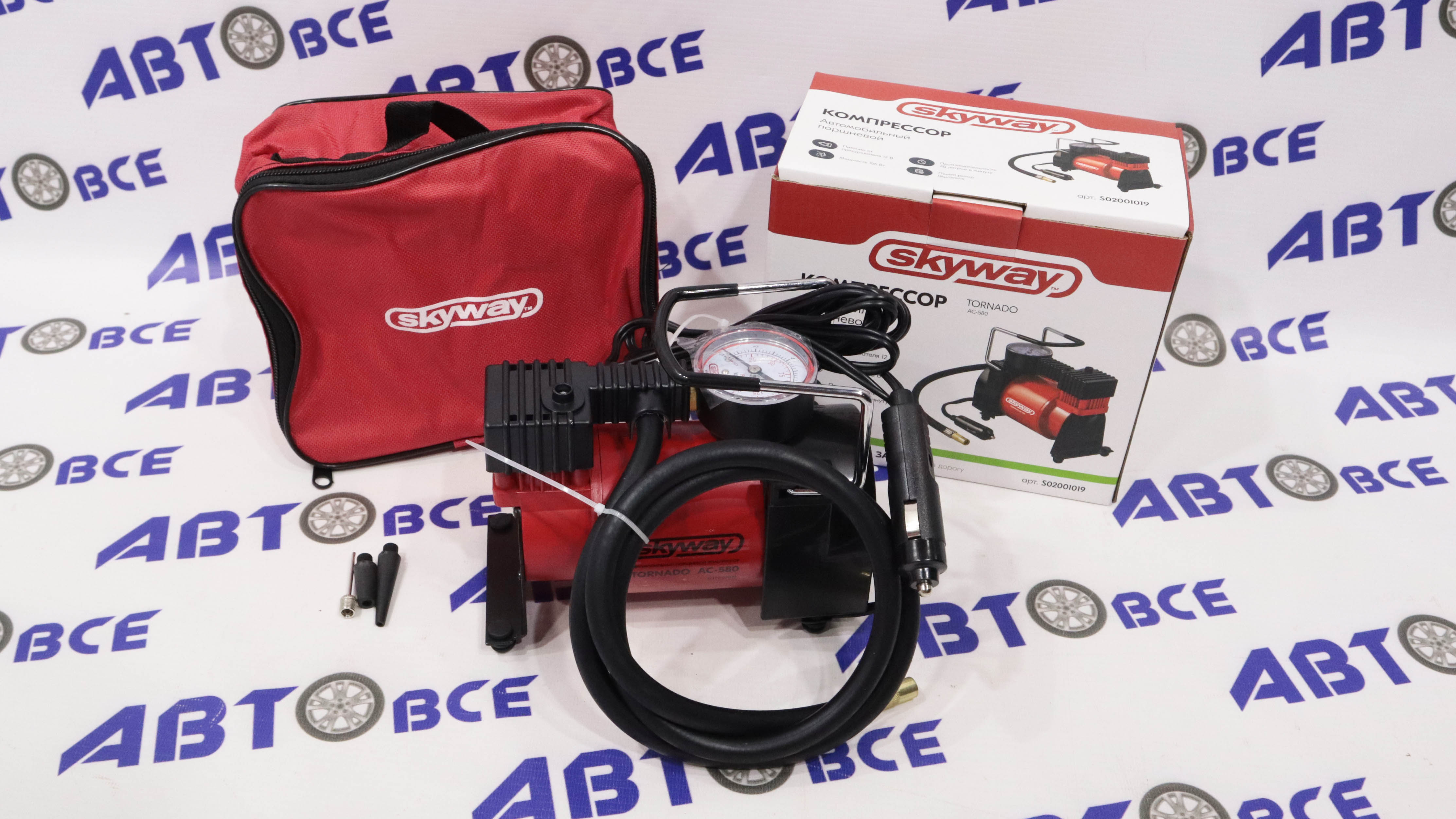 Компрессор металлический 40л/мин в прикуриватель ТОРНАДО АС-580 SKYWAY