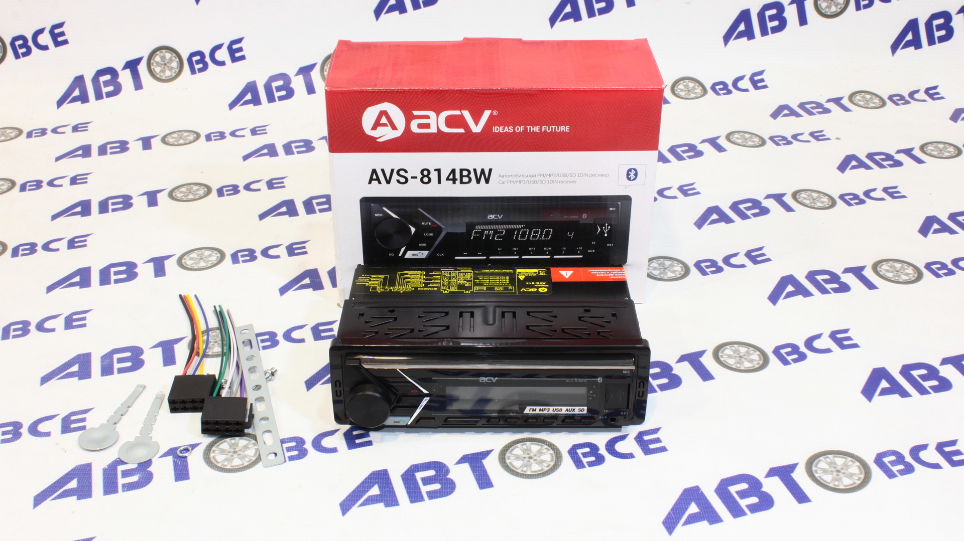 Автомагнитола (магнитофон) 1din белая (USB/BT/SD/FM/AUX) AVS-814BW ACV