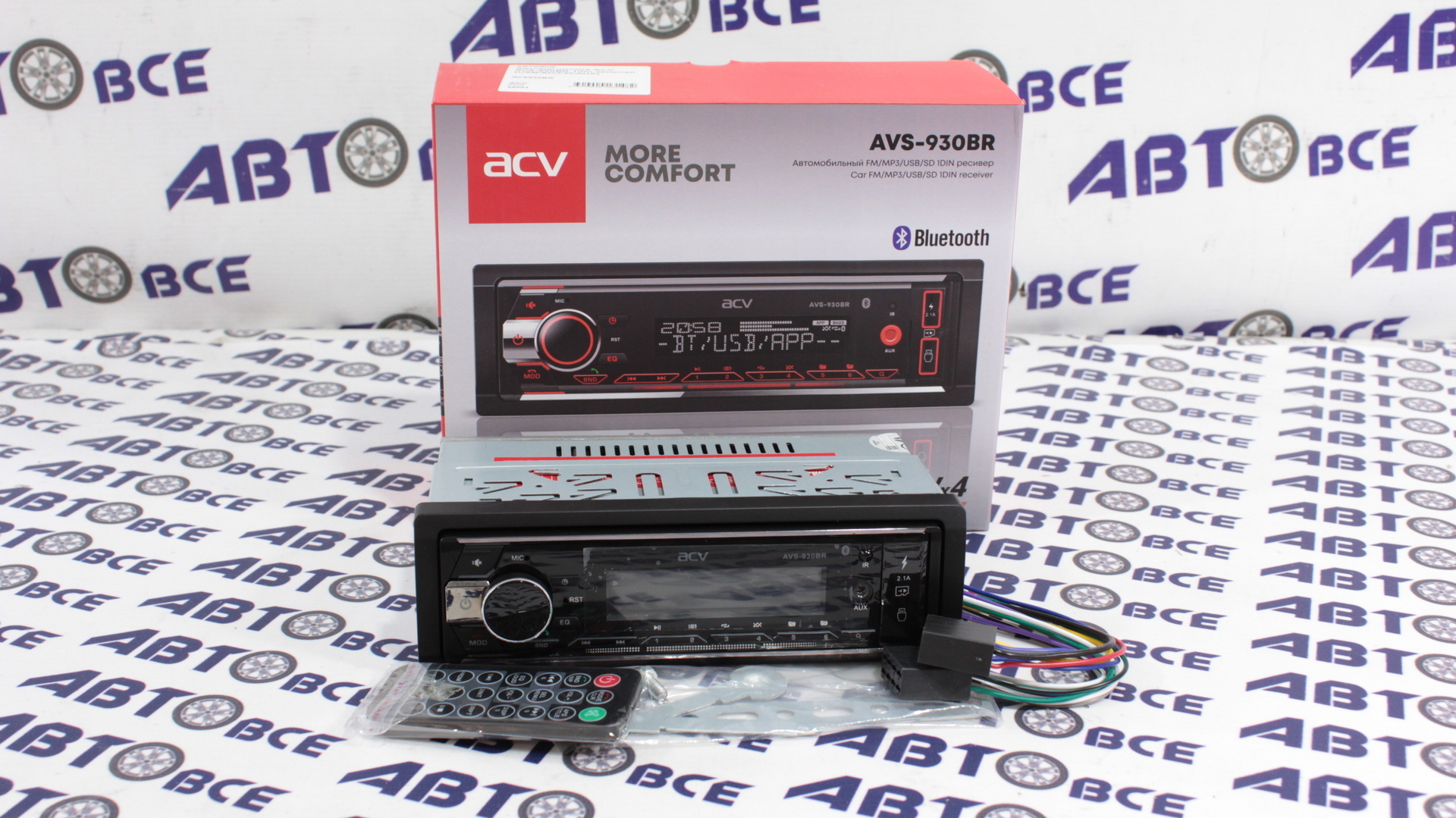 Автомагнитола (магнитофон) 1din красная (USB/BT/SD/FM/AUX/MP3) AVS-930BR ACV