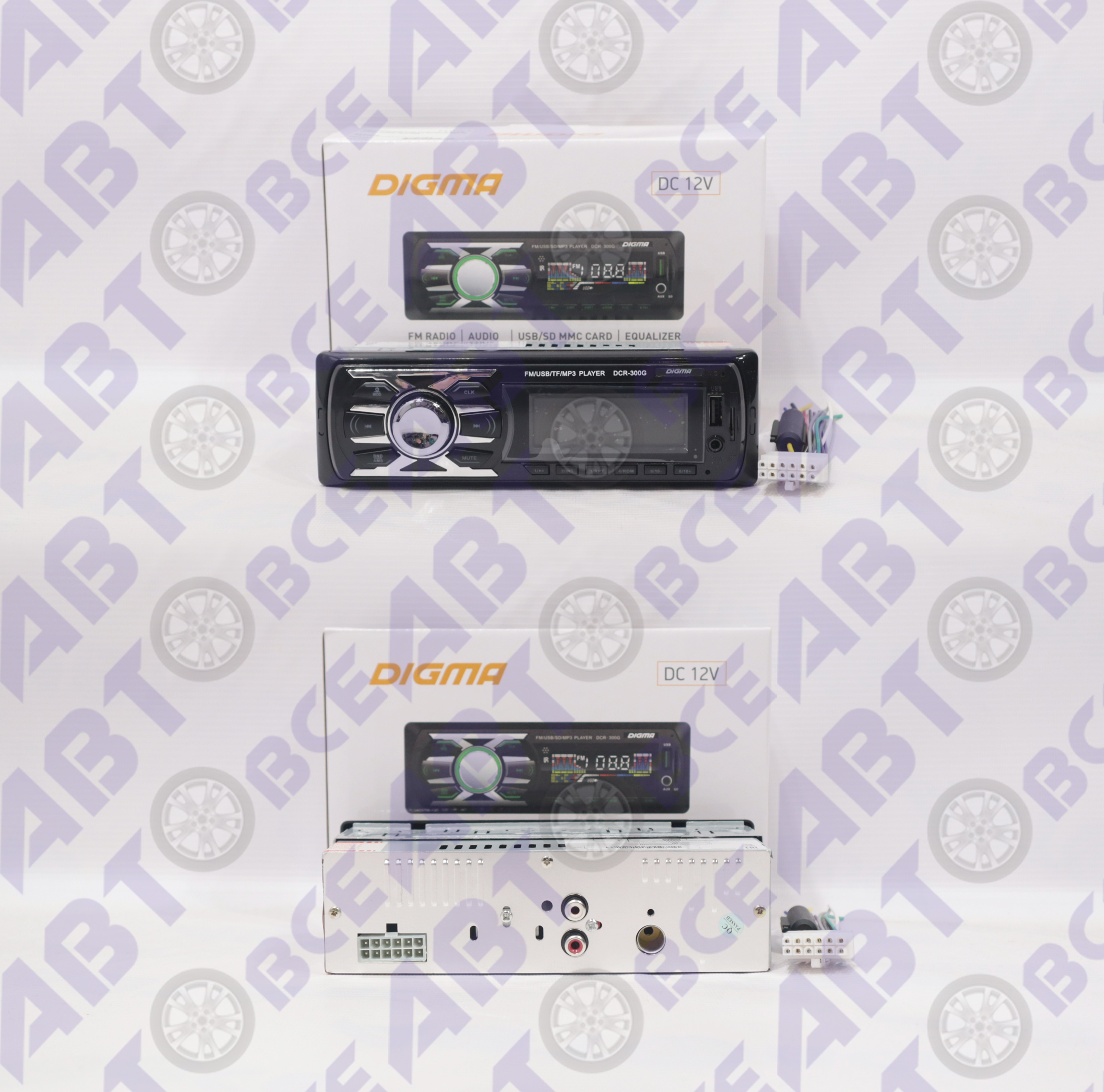 Автомагнитола (магнитофон) 1din  (USB/BT/SD/FM/AUX/MP3) DCR-300G DIGMA