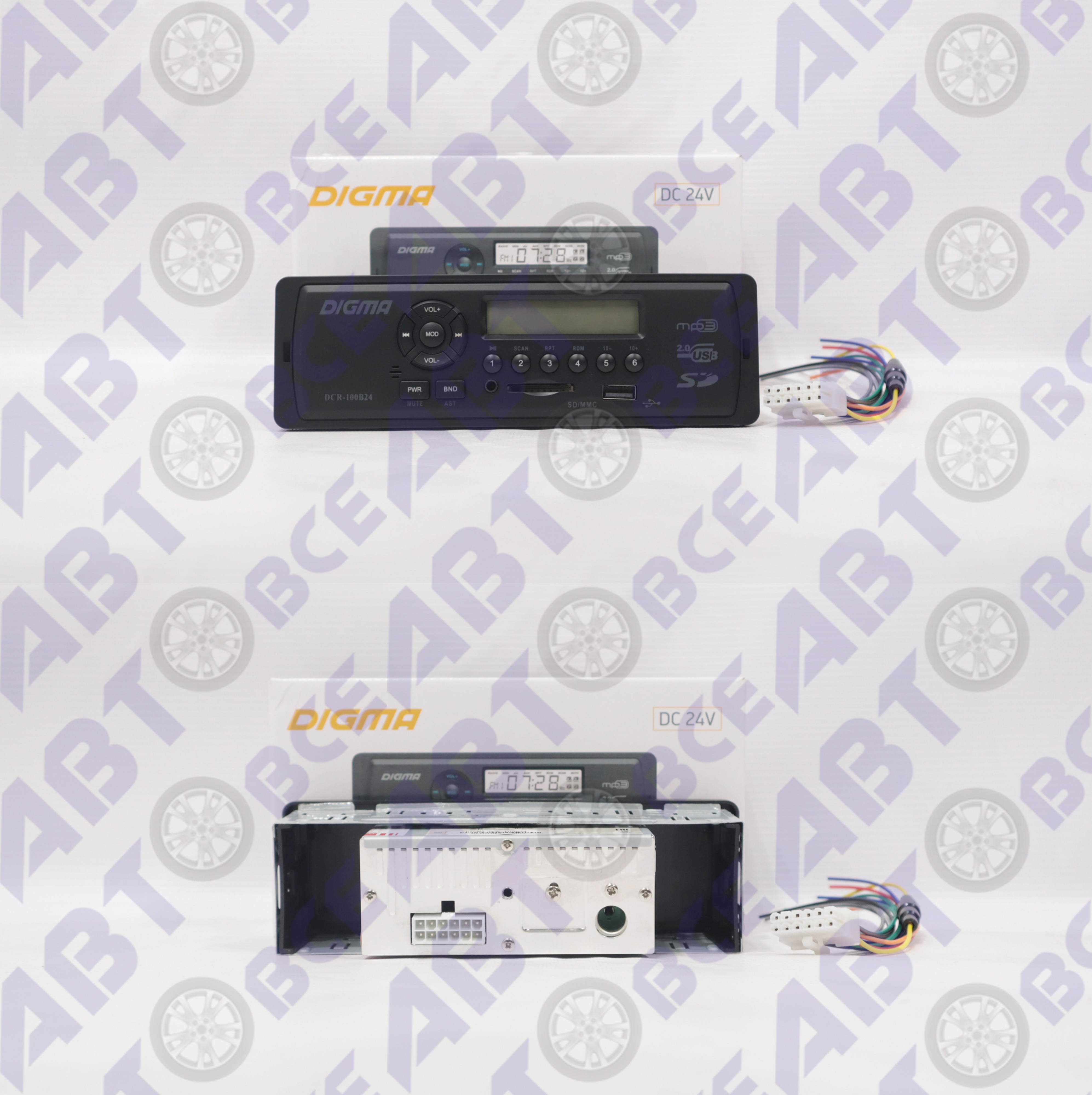 Автомагнитола (магнитофон) 1din  (USB/BT/SD/FM/AUX/MP3) DCR-100B24 DIGMA