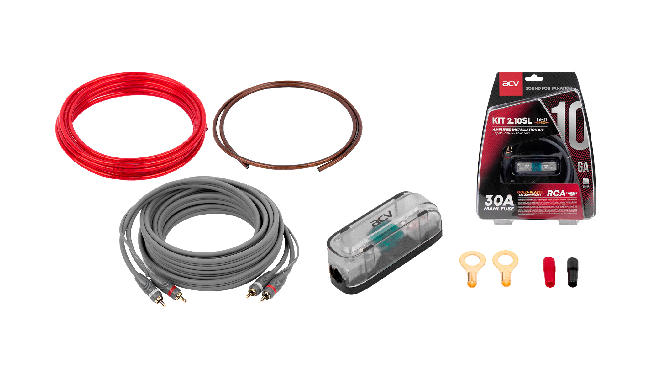 Набор проводов для 2-х канального усилителя 10AWG KIT2.10SL ACV