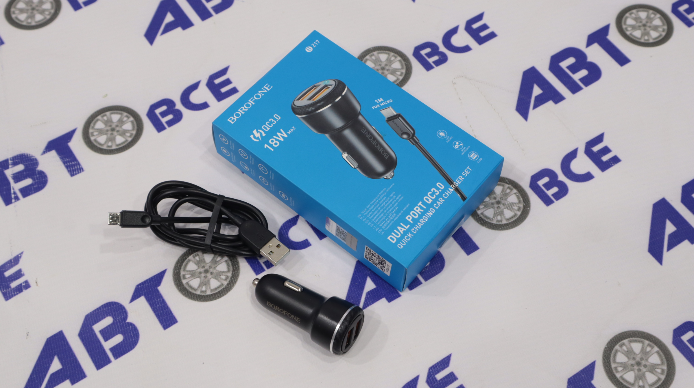 Зарядное устройство в прикуриватель АЗУ (зарядка для телефона) 2USB вход 2.1A черная (с кабелем micr