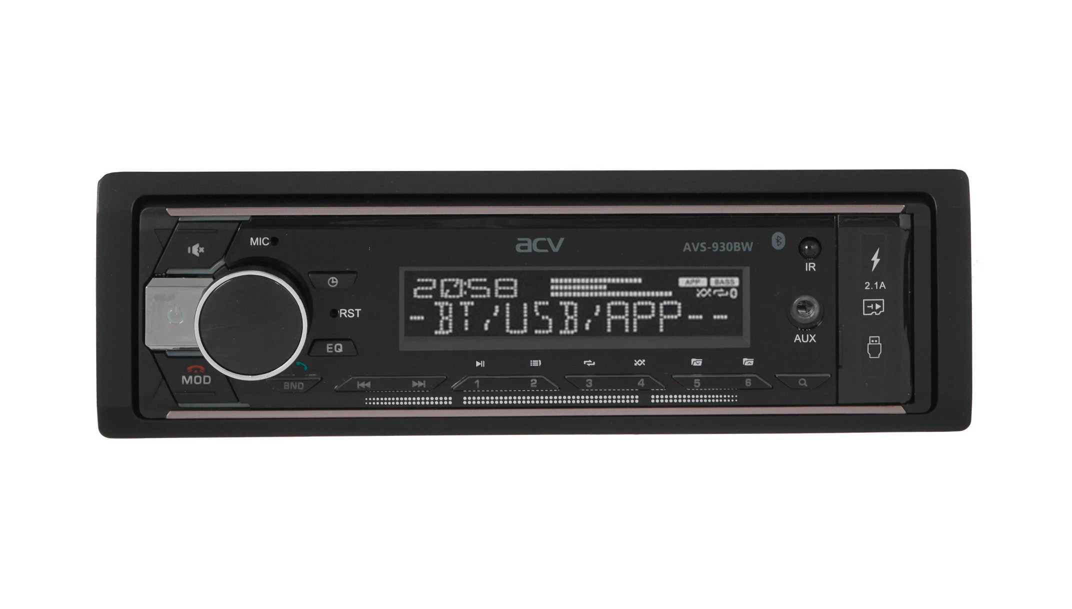 Автомагнитола (магнитофон) 1din белая (USB/BT/SD/FM/AUX/MP3) AVS-930BW ACV