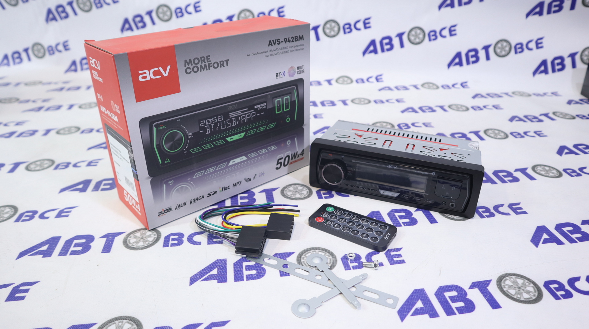 Автомагнитола (магнитофон) 1din мультицвет (USB/BT/SD/FM/AUX) AVS-942BM ACV