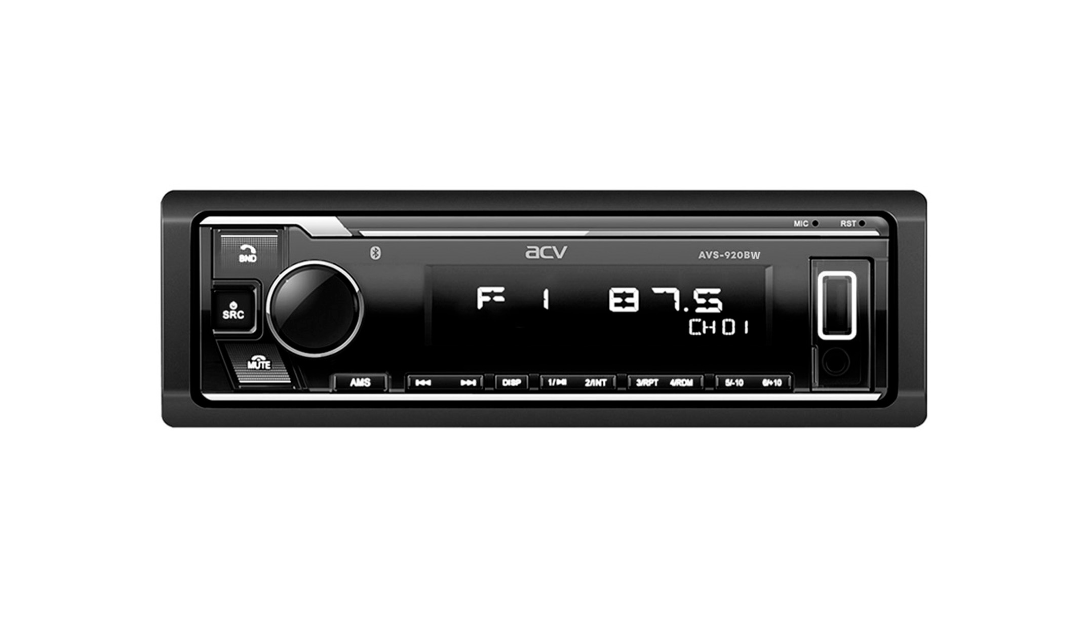 Автомагнитола (магнитофон) 1din белая (USB/BT/SD/FM/AUX) AVS-920BW ACV