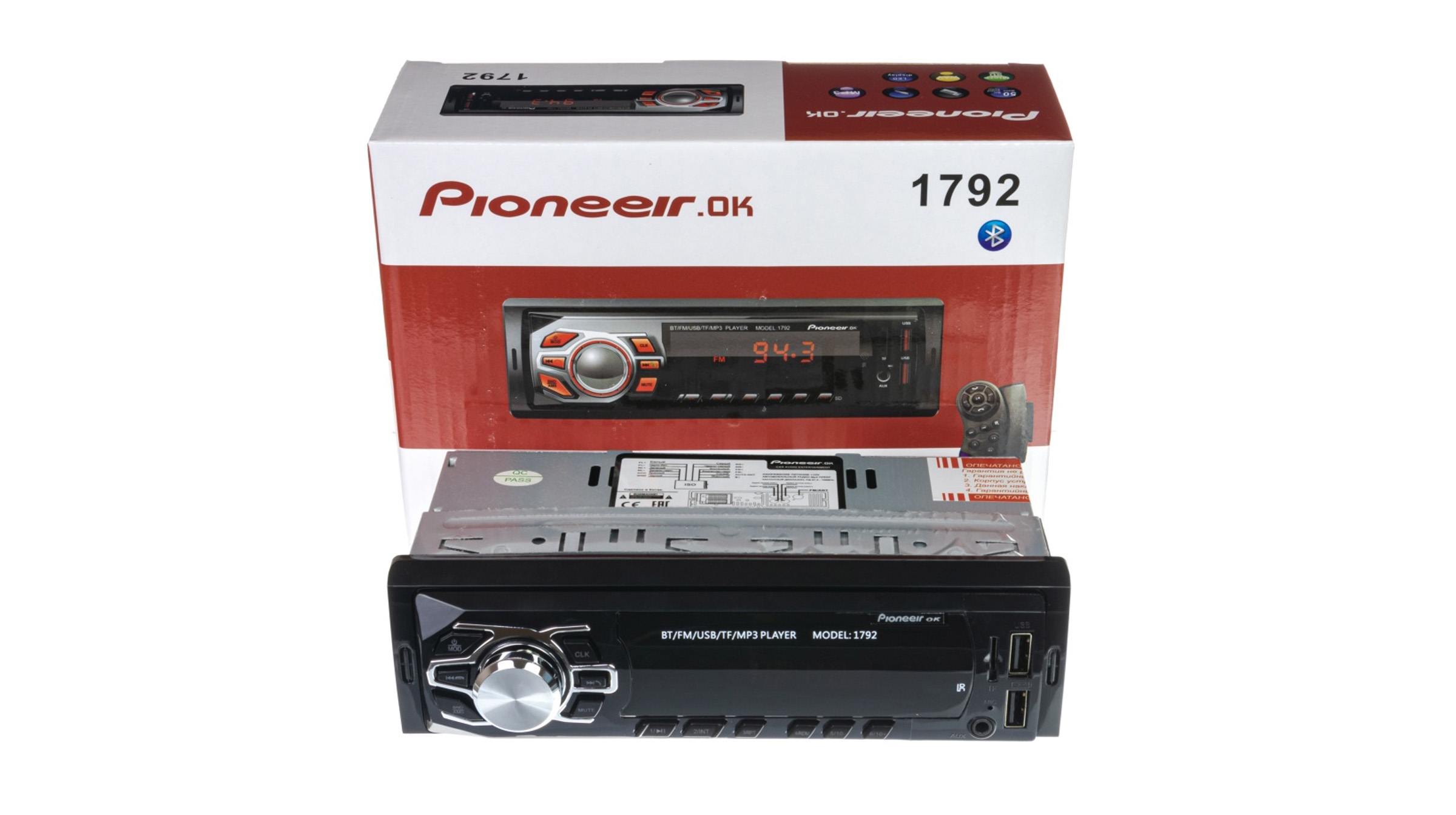 Автомагнитола (магнитофон) 1din (USB/BT/SD/FM/AUX/MP3) LED-1792 PIONEER-OK